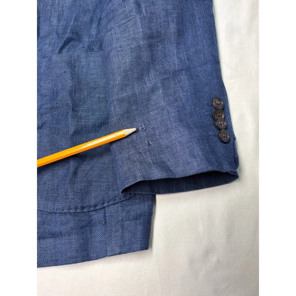 Jos A Bank Reserve Navy Herringbone 100% Linen Blazer Sport Coat Mens 40R